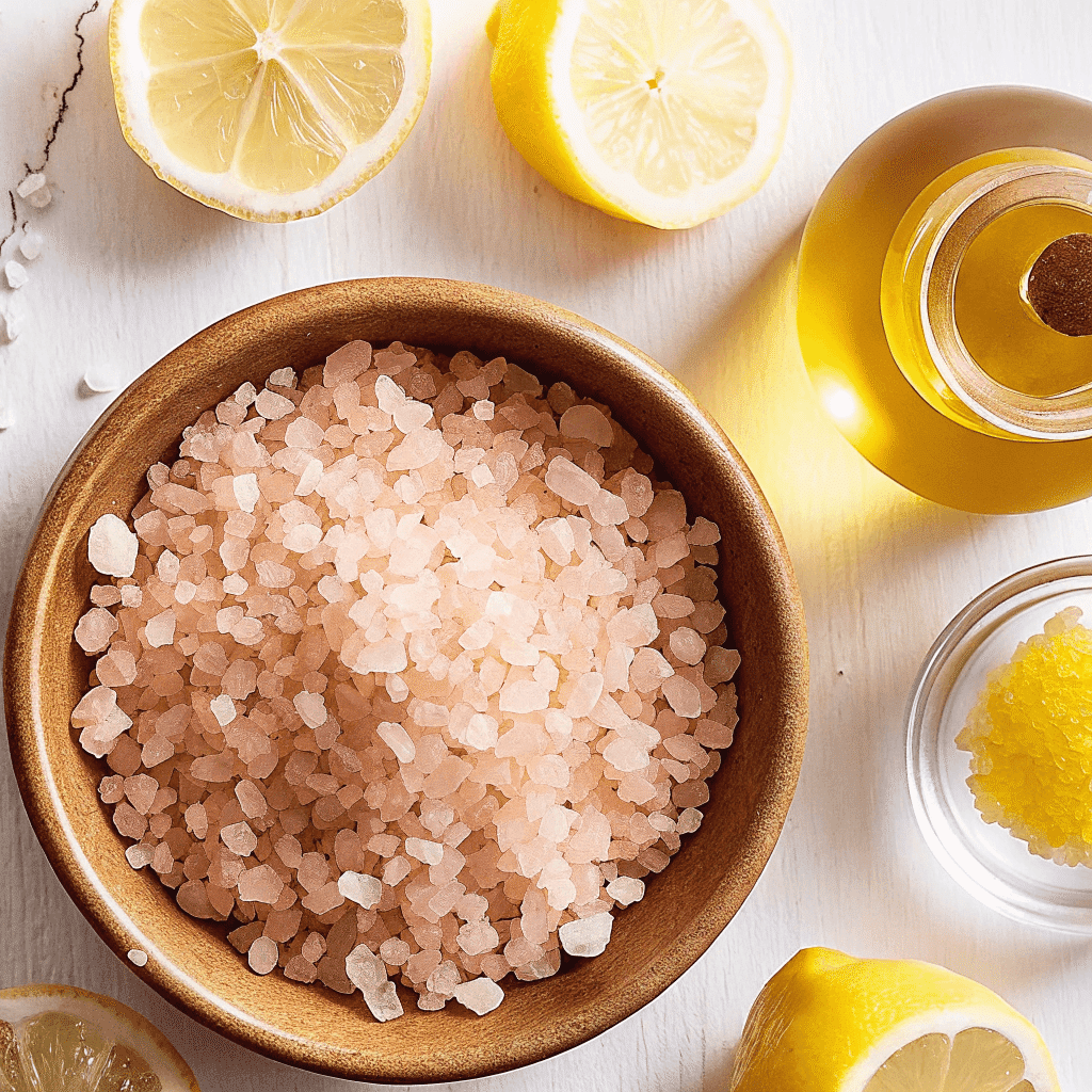 Pink Salt Trick Recipe – Prepped mason jar drink with pink salt, honey, and turmeric on the side.