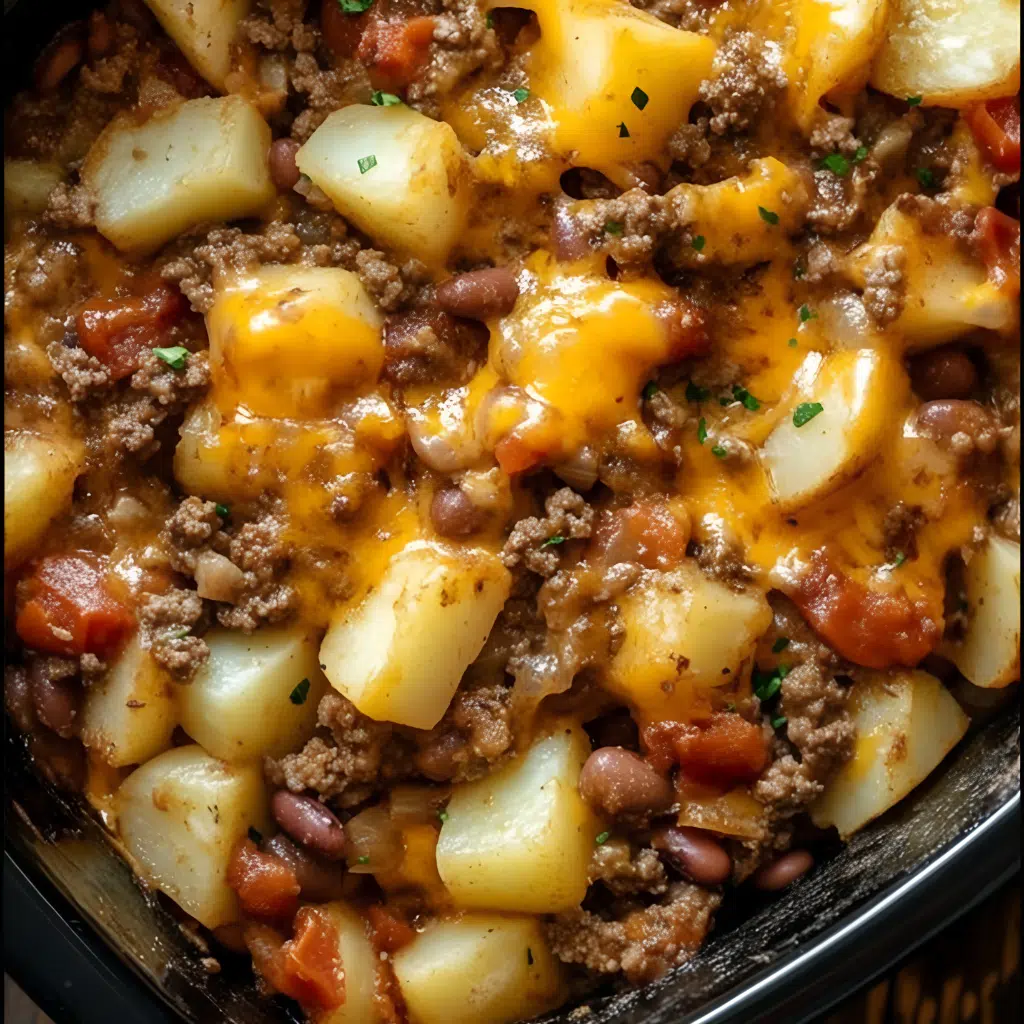 Hearty Cowboy Casserole – Baked casserole topped with melted cheese and crispy tater tots.
