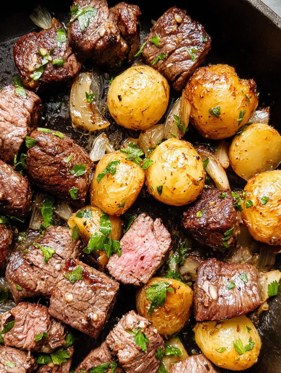 Garlic Butter Steak Bites and Potatoes