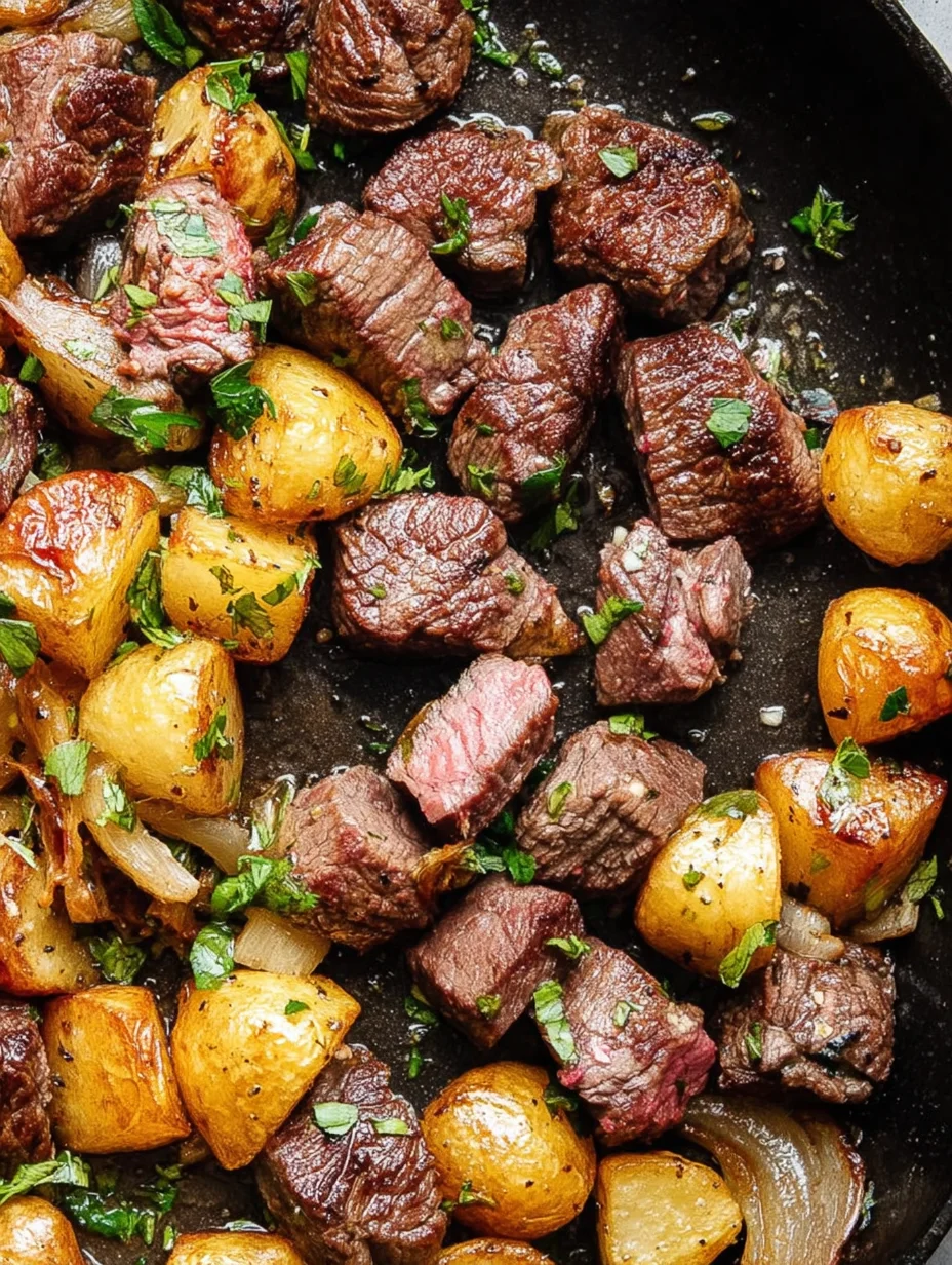 Garlic Butter Steak Bites and Potatoes