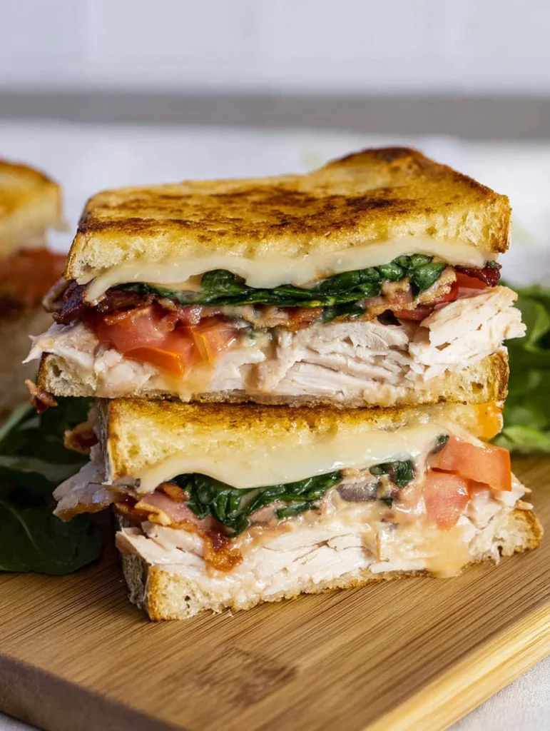Turkey Melt with Cheddar, Spinach, and Bacon