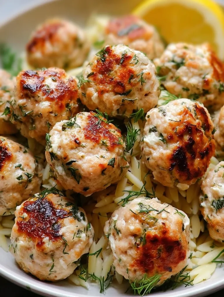 Greek Chicken Meatballs with Lemon Orzo