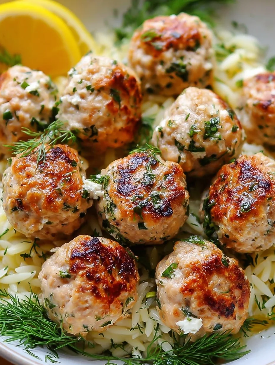 Greek Chicken Meatballs with Lemon Orzo