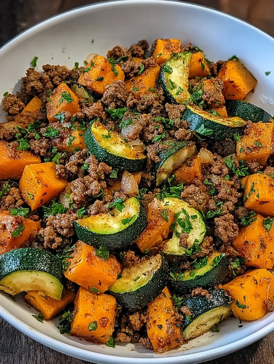 Ground Beef Zucchini Sweet Potato Skillet