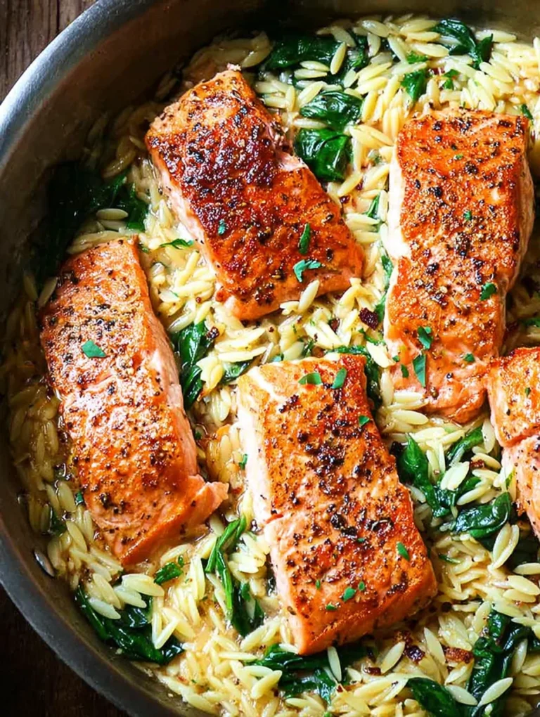 One Skillet Salmon with Lemon Orzo