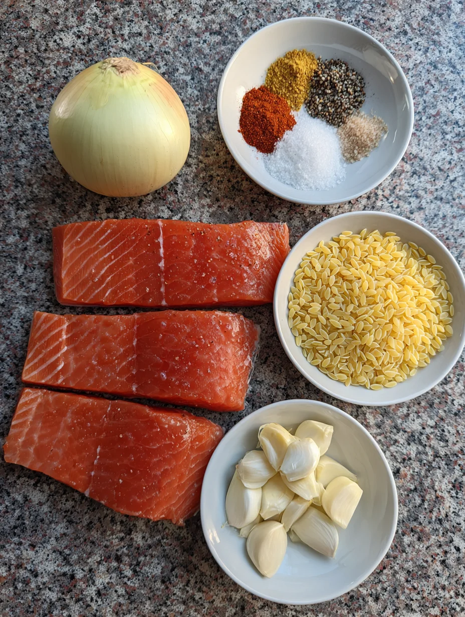 One Skillet Salmon with Lemon Orzo