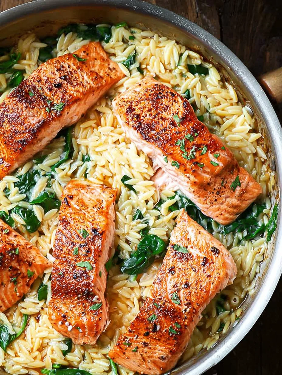 One Skillet Salmon with Lemon Orzo