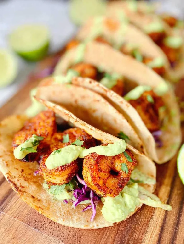 Spicy Shrimp Tacos with Avocado Crema