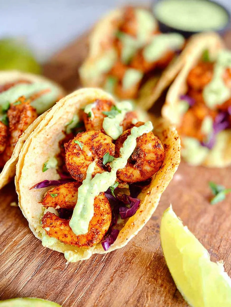 Spicy Shrimp Tacos with Avocado Crema